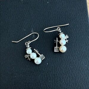Elegant Silver and Pearl Snowman Earrings